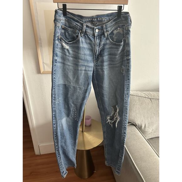American Eagle Outfitters Denim - American Eagle 90’ Straight Boho Grunge Patches Distressed Jeans Size 6